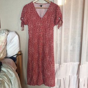 Red floral cap sleeve button down sundress